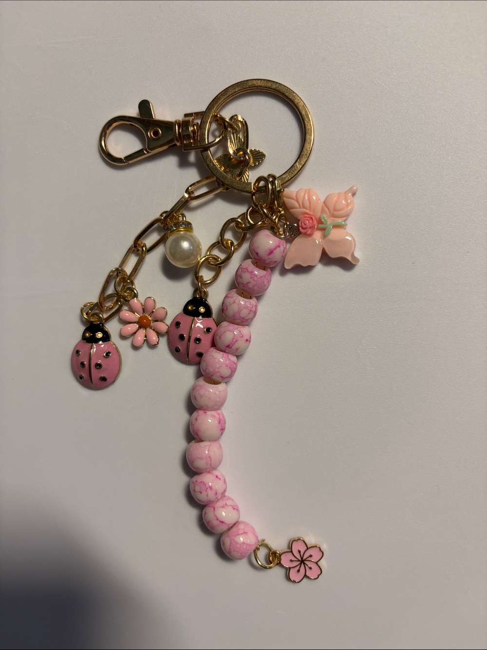 Pink Beaded Ladybug Purse charm or keychain